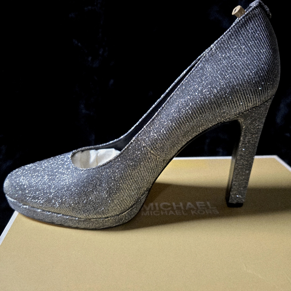 Michael Kors Ethel Glitter Pumps | Black Silver | Size 9 | NEW